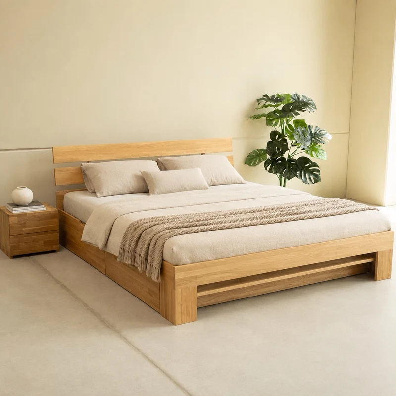 Letto con contenitore in rovere massiccio UPPSALA | NordicStory