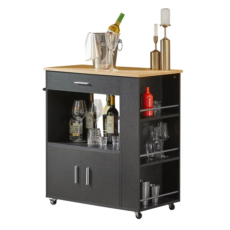 SoBuy FKW113‑SCH Mobile Cucina Salvaspazio Credenza Cucina Carrello Cucina con Ruote Mobiletto Cucina Dispensa Madia Cucina Mobile Cucina con Ripiani nero 82x46x88 cm