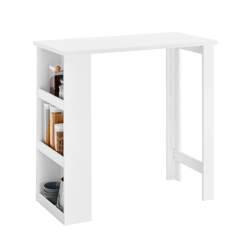 SoBuy FWT17-II-W Tavolo Alto da Cucina, Tavolo da Bar Moderno con Ripiani di Stoccaggio, Design Salvaspazio per Cucina Piccola, Soggiorno, Angolo Bar o Studio Bianco 112 x 57 x 106 cm