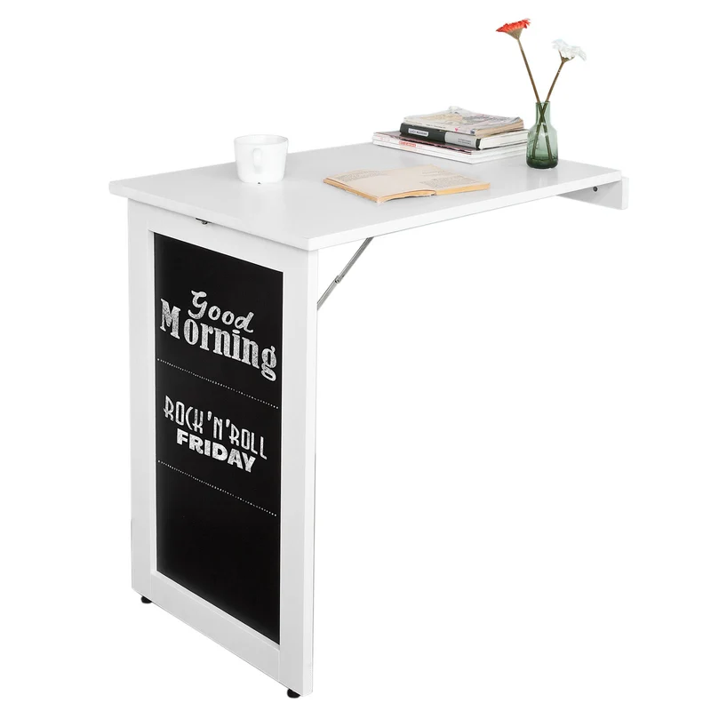 SoBuy FWT20-W Tavolo Pieghevole da Muro con Foglia Abbattibile Tavolo da Pranzo Allungabile con Lavagna Memo Tavolo Salvaspazio Pieghevole per Cucina, Ufficio e Piccoli Spazi Bianco 50 x 75 x 76 cm