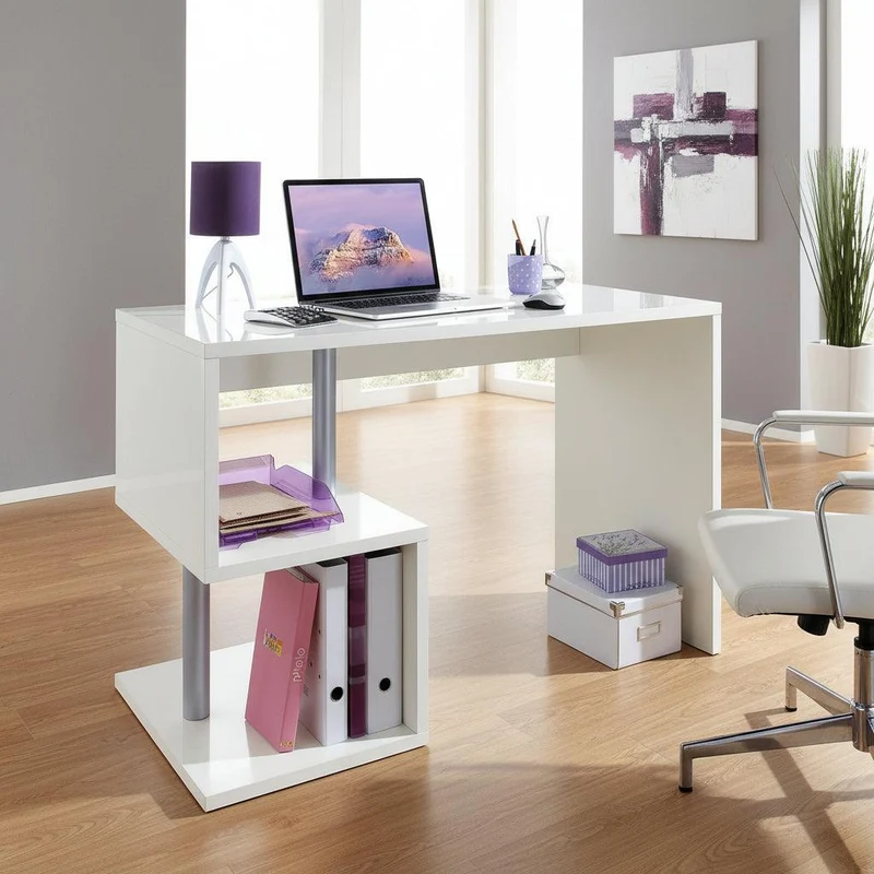 Scrivania porta PC con libreria Lionel White