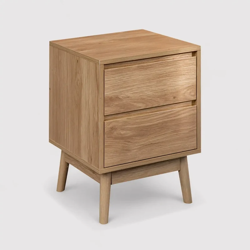 Ontano - Comodino color legno naturale con 2 cassetti