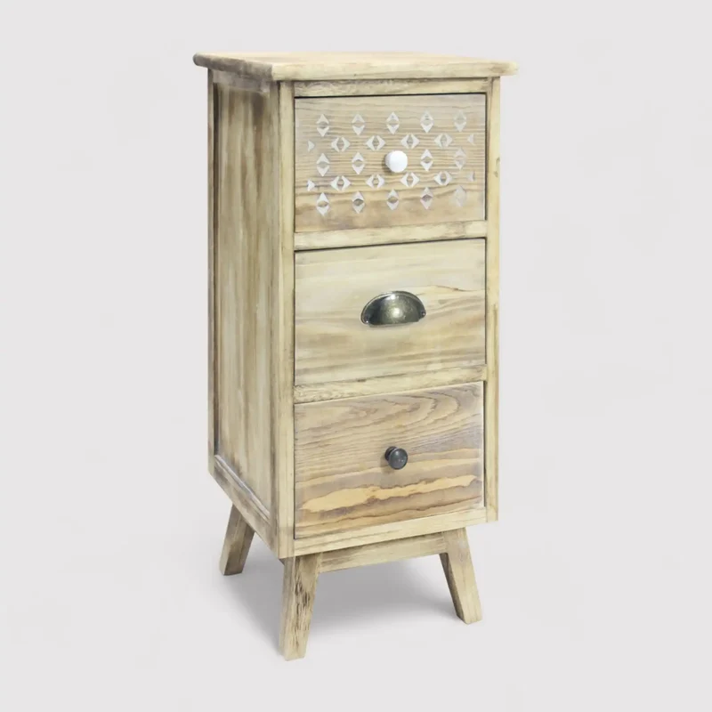 Pitaya - Comodino alto e stretto in stile boho con 3 cassetti