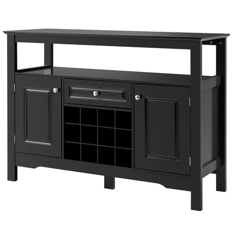 Costway - Buffet, Credenza soggiorno, Porta bottiglie vino, per cucina a forma incrociata, Mobile da cucina con mensola aperta, Nero