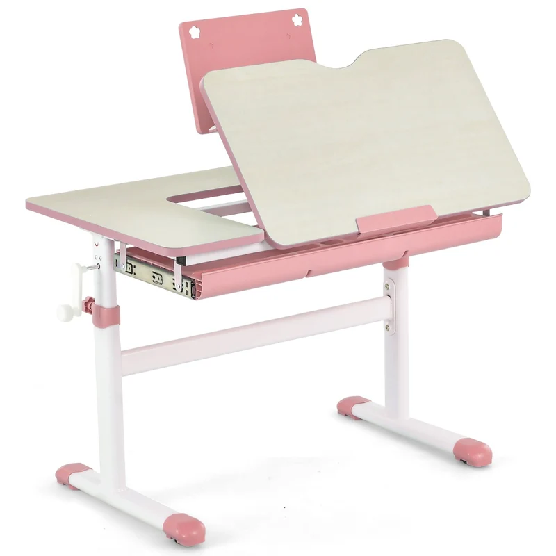 Costway - Scrivania bambini, Scrivania bambini elementari, regolabile in altezza con piano inclinabile cassetto e righello, Tavolo ergonomico, Rosa