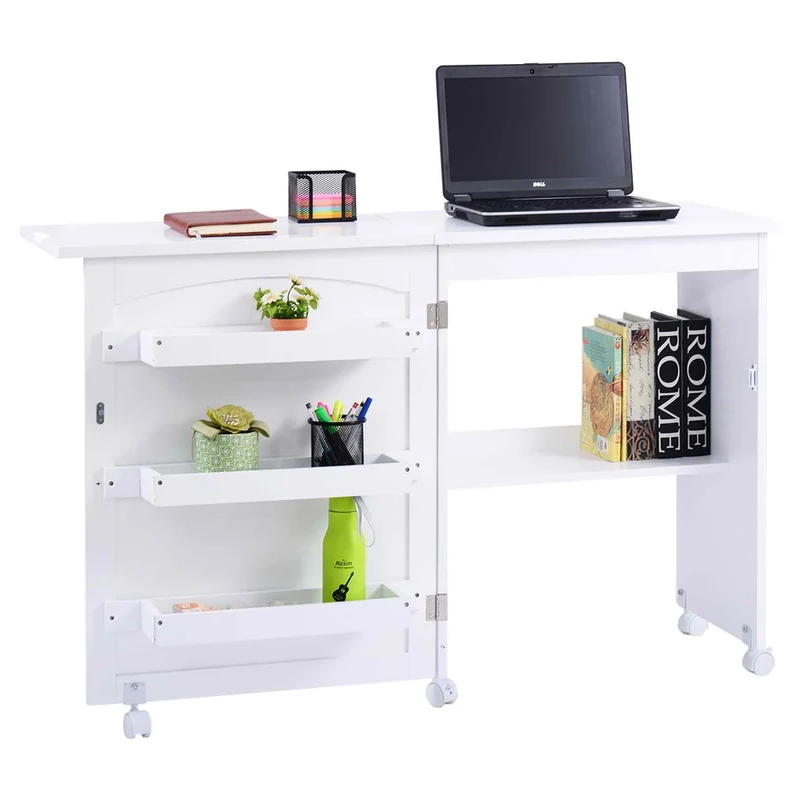 Costway - Mobiletto, Tavolo da Cucito, Mobiletto per Macchina da Cucire, Armadietto per Cucito, 117x40x78cm, Bianco