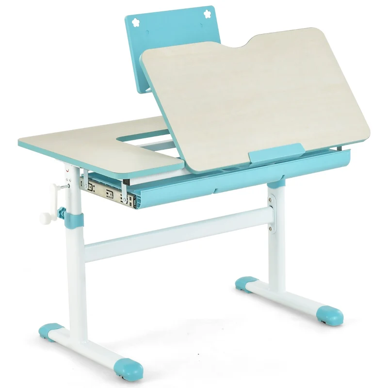 Costway - Scrivania bambini, Scrivania bambini elementari, regolabile in altezza con piano inclinabile cassetto e righello, Tavolo ergonomico, Azzurro