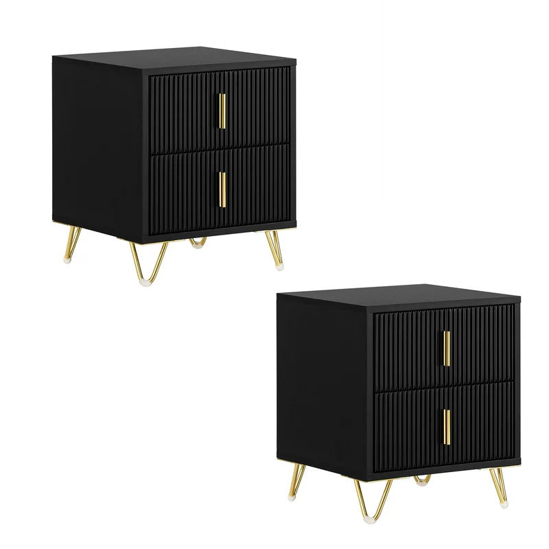 SoBuy FBT115-SCHx2 Set di 2 Comodino Camera da Letto - Comodino con 2 Cassetti, Tavolino Salotto - Moderna Cassettiera L40 x P40 x A47 cm Nero