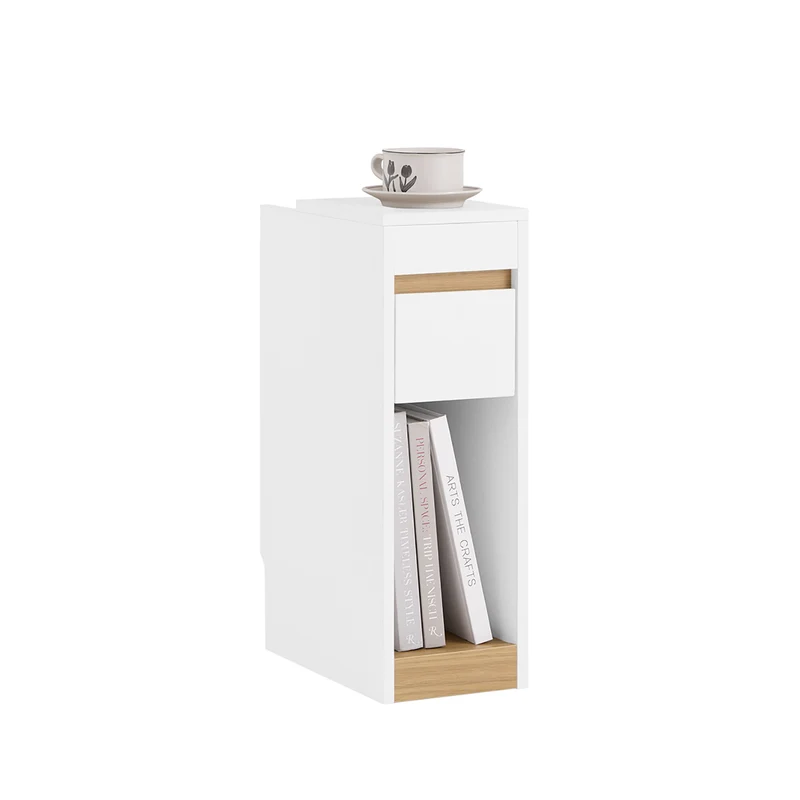 SoBuy FBT163-WN Comodini con Piano Rimovibile e Cassetto, Tavolino Stretto per Divano, Comodini per Camera e Soggiorno, Tavolo Alto Stretto Bianco e Legno 20 x 35 x 60 cm