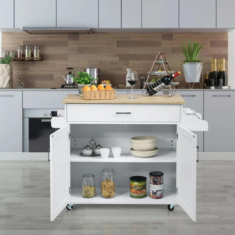 Costway - Credenza Cucina, Carrello da Cucina, Isola da Cucina con Ruote di Gomma, Scaffale per Microonde, Credenza Cucina, Bianco