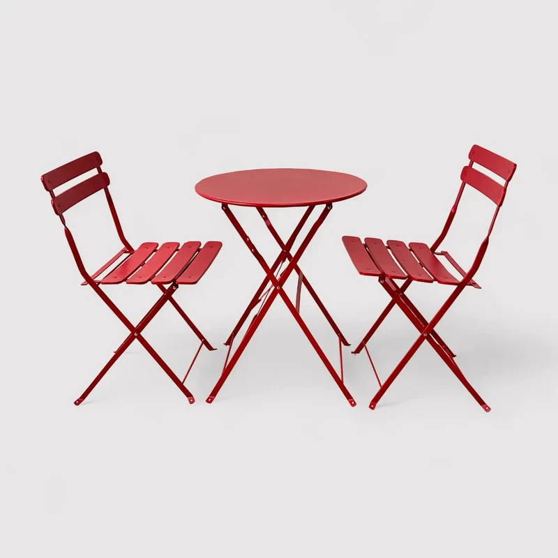 Seyal - Set bistrot rosso da esterno con tavolino e 2 sedie pieghevoli