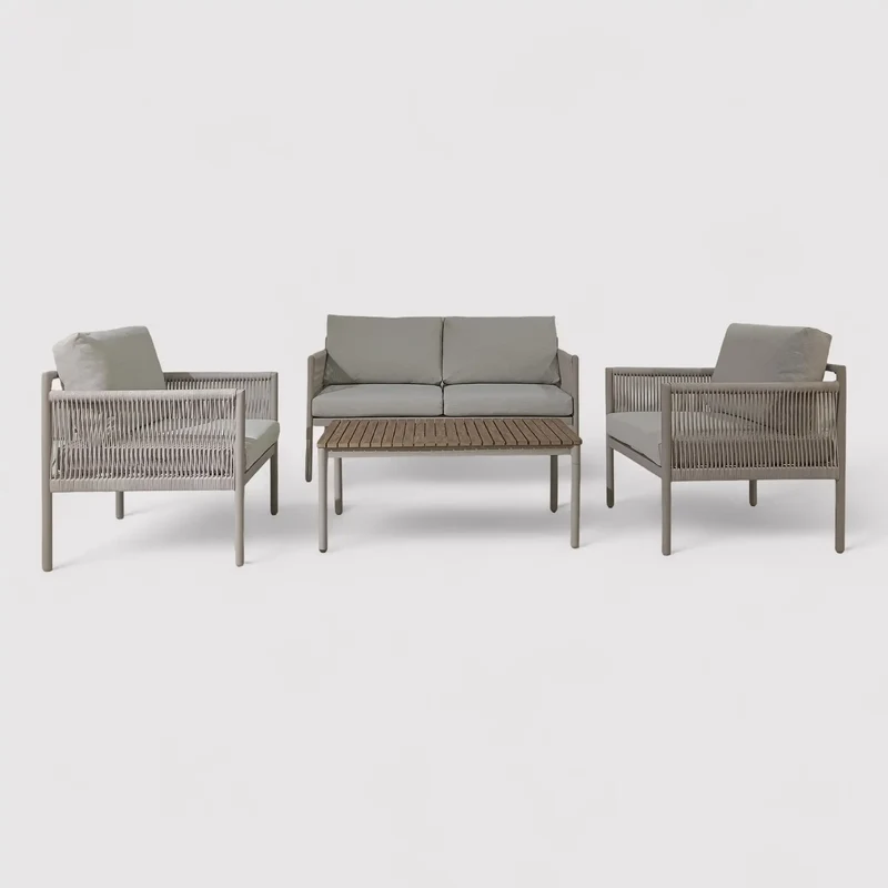 Makopa - Set da esterno grigio chiaro con 3 poltrone e un tavolino