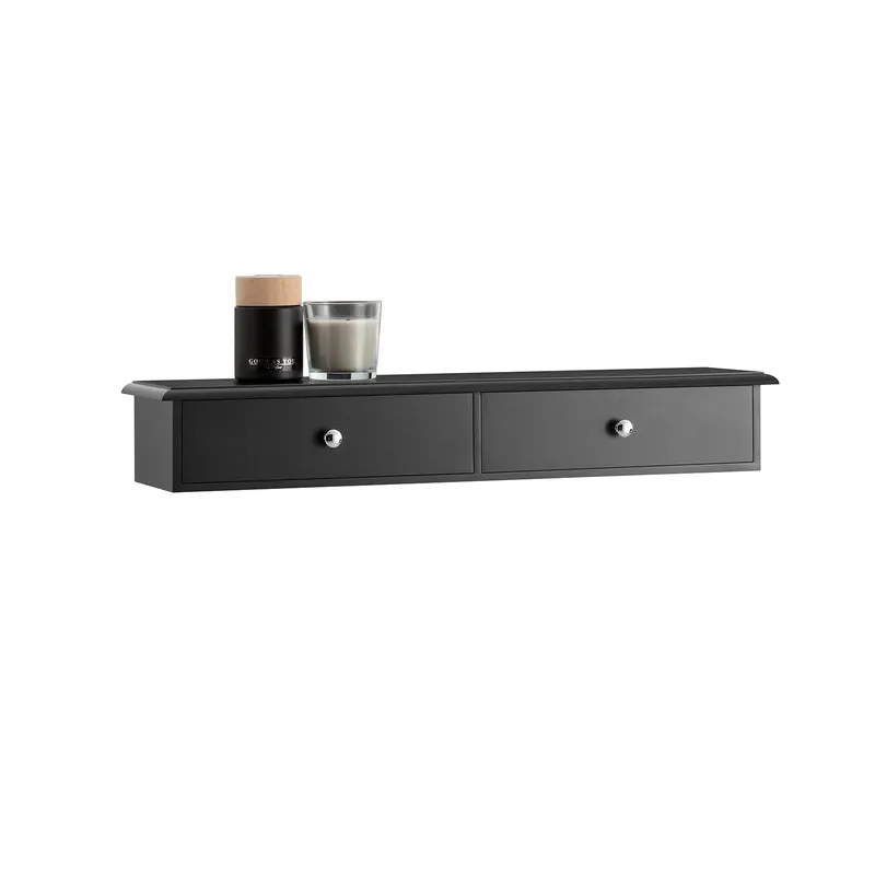 SoBuy FRG43-SCH Mensola da Muro con 2 Cassetti - mensole da parete per Ingresso, Soggiorno e Camera - Nero 64x15x10cm