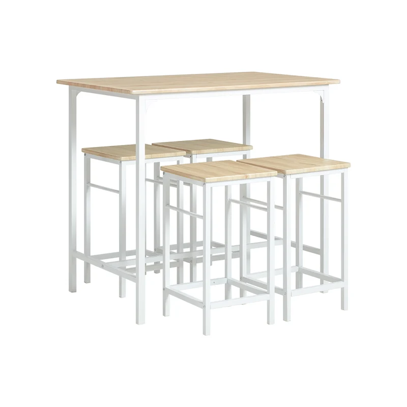 SoBuy OGT11-WN Set Tavolo da Bar Alto con 4 Sgabelli Tavolo Salvaspazio per Cucina Piccola e Balcone, Stile Industriale Moderno Tavolino Alto da Esterno per Giardino o Terrazzo