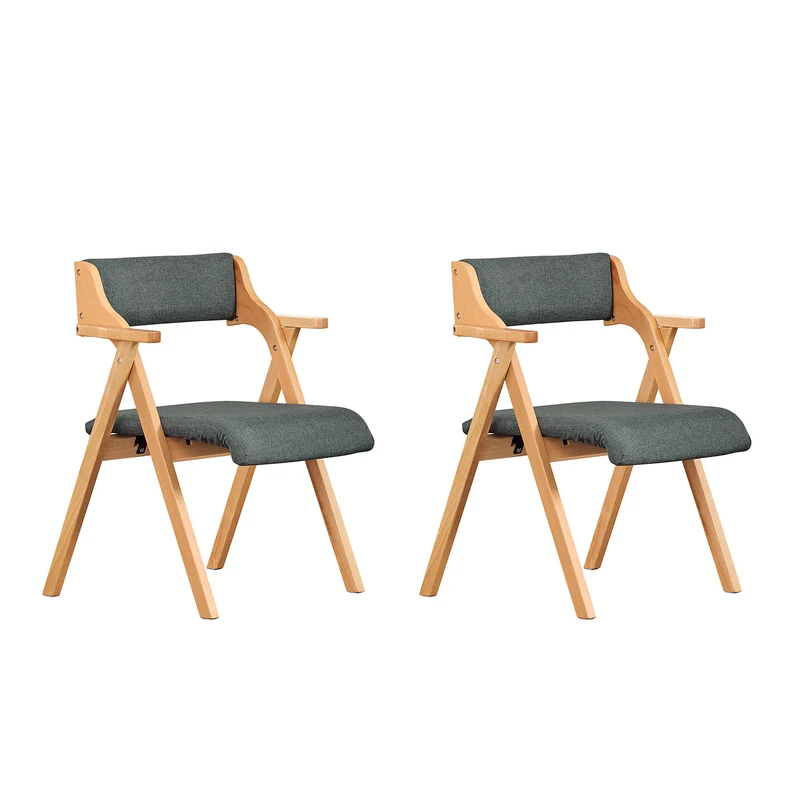 SoBuy FST98-SGX2 Sedia Pieghevole in Legno con Cuscino – Set da 2 Sedie Giardino e Sedie Pieghevoli da Interno in Legno, Sedie da Giardino Pieghevoli per Ufficio, Ospiti, Cucina o Balcone Grigio Scuro