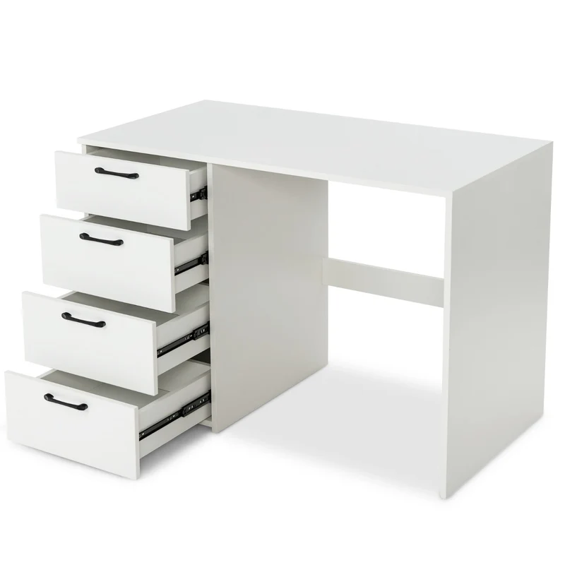 Costway - Scrivania Moderna, Scrivania per Ufficio, Scrivania per Computer, Scrivania per PC, Tavolino per Computer con 4 ripiani, Bianco