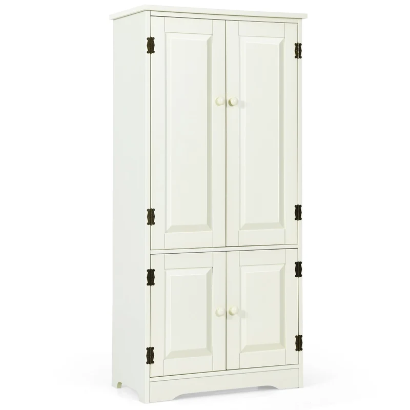Costway - Armadio, Armadio verticale a doppia anta con mensola regolabile, Organizer di legno per salone e camera da letto, Beige