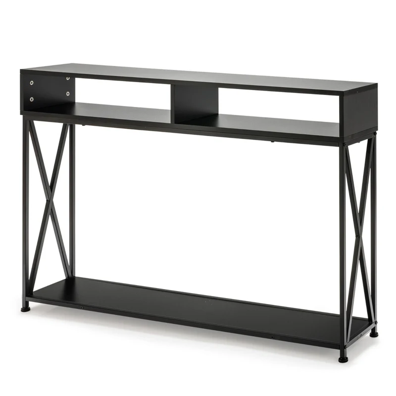 Costway - Consolle, Tavolo consolle, Tavolo salvaspazio, Tavolo da parete a 2 livelli con mensola aperta e scompartimenti, per salone, Nero
