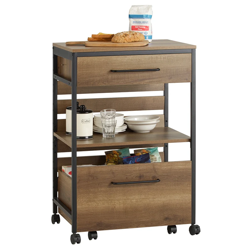 SoBuy FKW118-PF Carrello da Cucina con Cassetto e Cassa Rimovibile, Carrello su Ruote Stile Vintage, L60×A90×P45 cm