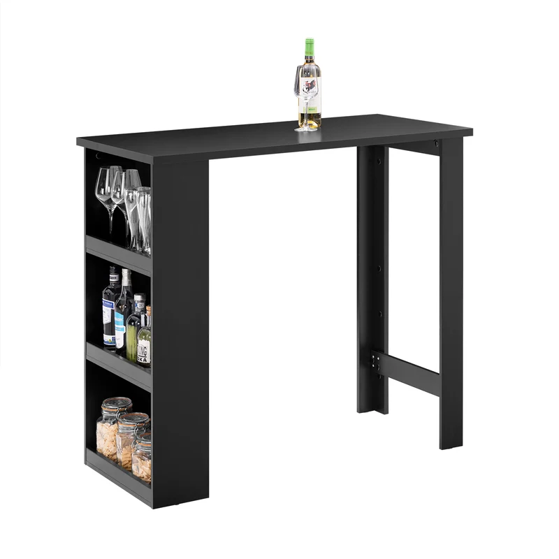 SoBuy FWT17-II-SCH Tavolo Alto da Cucina, Tavolo da Bar Moderno con Ripiani di Stoccaggio, Design Salvaspazio per Cucina Piccola, Soggiorno, Angolo Bar o Studio Nero 112 x 57 x 106 cm