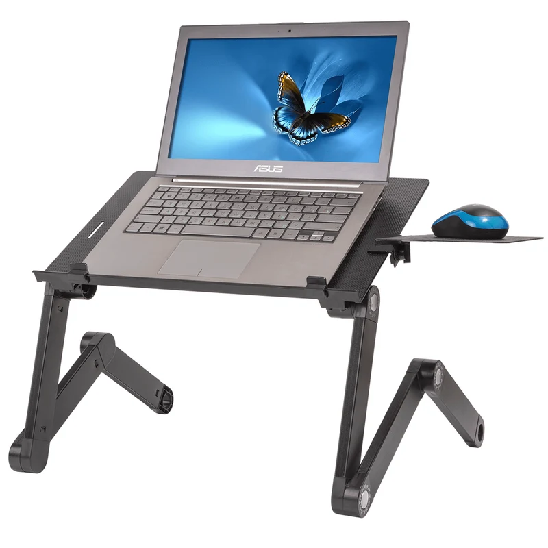 WonderWorker Einstein - Supporto pc portatile, in Alluminio, Regolabile e Pieghevole, con Piattaforma Porta Mouse, 2 Ventole USB di raffreddamento
