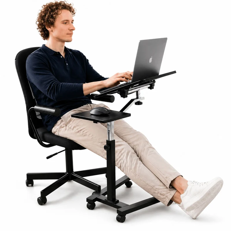 Tatkraft Joy Tavolo porta PC, Regolabile in Altezza, con piattaforma per mouse, su Ruote, Tavolo per PC, Nero