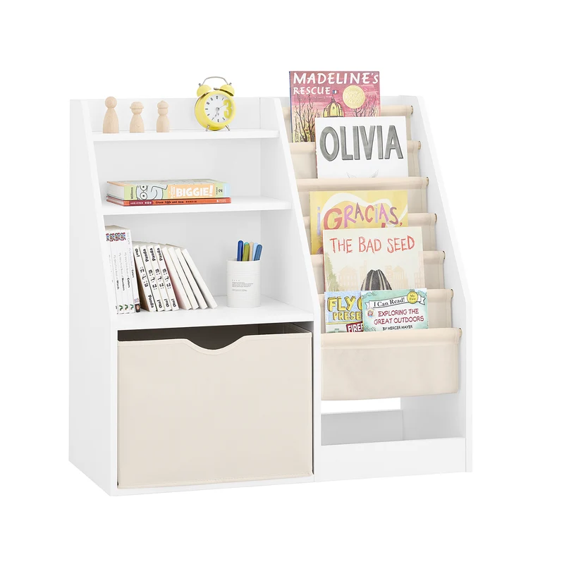 SoBuy KMB119-W Libreria Montessori per Bambini con 3 Ripiani e 1 Cesta Scaffale Portagiochi Bambini Libreria da Terra Salvaspazio e Multifunzione Bianco 80x40x80cm