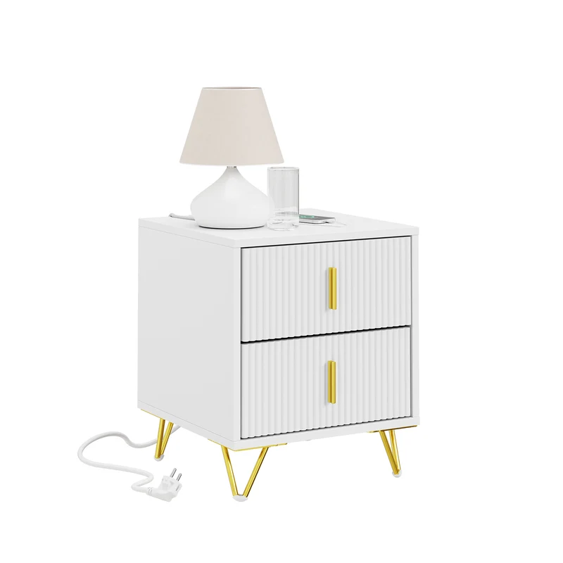 SoBuy FBT115-E-W, Comodino camera da letto con Funzione di Ricarica, Comodino con 2 Prese, USB e Type-C, Tavolino da Letto Bedside Table per Camera da Letto e Soggiorno, Bianco, L40 x P40 x H47 cm