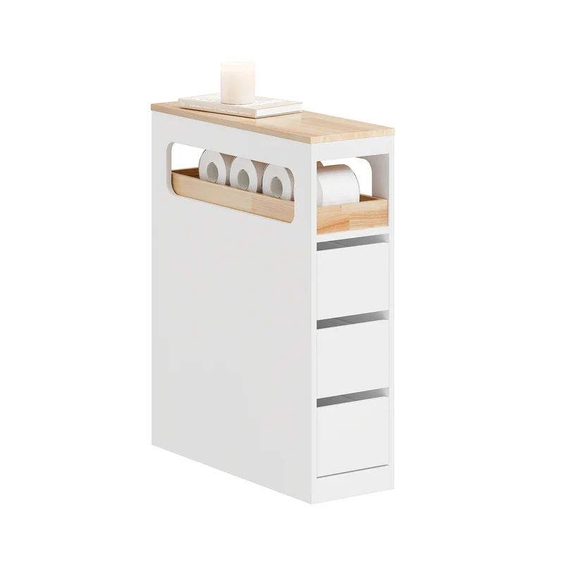 SoBuy BZR54-II-W, Mobile Bagno, Mobile Salvaspazio con 3 Cassetti, Ripiano in Legno e Rotelle – Mobiletti Stretti, Cassettiera Bagno da Terra, Struttura Resistente e Design Moderno