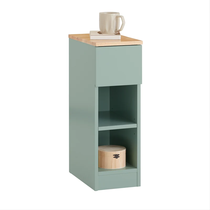 SoBuy FBT111-GR Comodino Stretto 20cm con Cassetto e 2 Ripiani - Tavolino da Notte Sottile Verde 20x35x61 cm