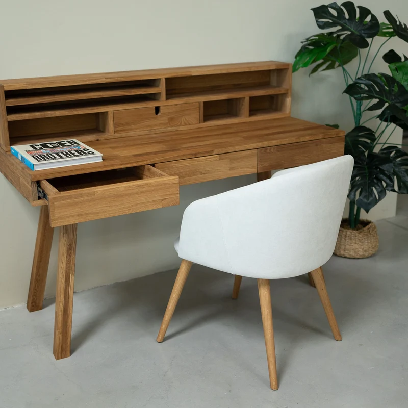 Scrivania in legno massello di rovere Einstein 2 con mensola sospesa | NordicStory