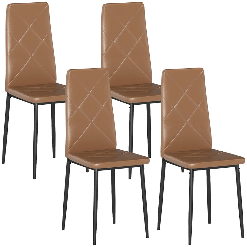 Set di 4 Sedie da Pranzo Moderne con Schienale Alto 41x50x97 cm in Finta Pelle e Acciaio Marrone Seconda Scelta