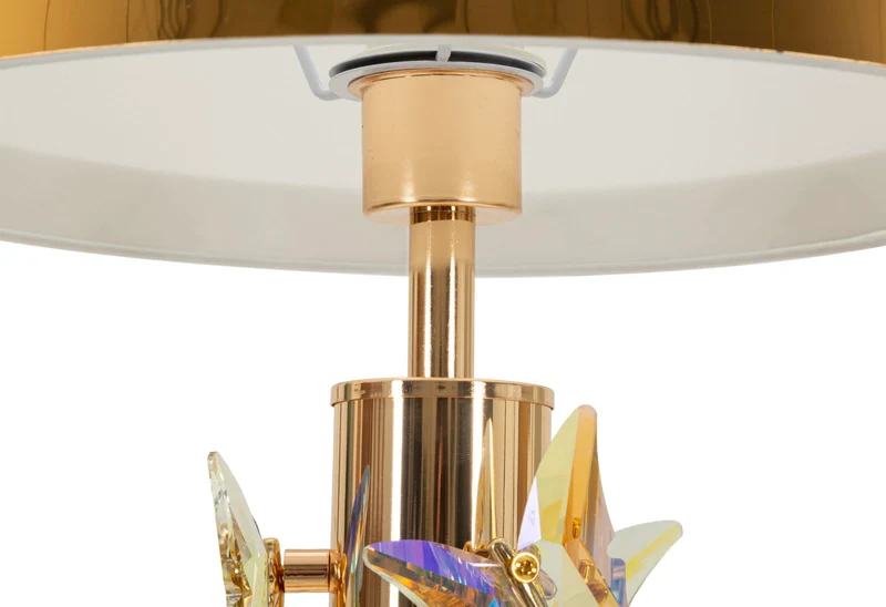 Lampada da Tavolo Gold Butterfly Ø35x74 cm in Ferro e Metallo e Tessuto e Vetro Oro e Bianco