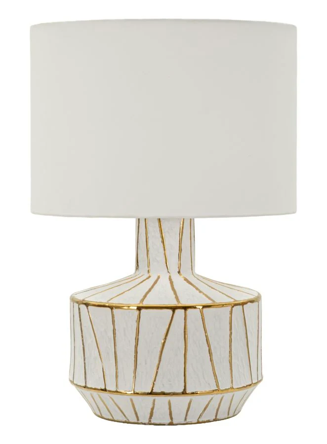 Lampada da Tavolo Tangeri Ø40x60 cm in Ceramica e Ferro e Tessuto Bianco e Oro