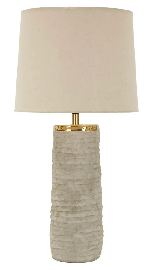 Lampada da Tavolo Lima Ø37x73 cm in Ceramica e Ferro e Tessuto Grigio e Oro