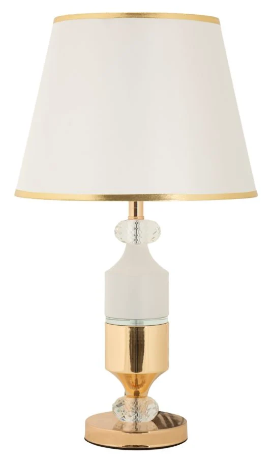 Lampada da Tavolo Gipsy Ø30x52 cm in Ferro e Tessuto Oro e Bianco