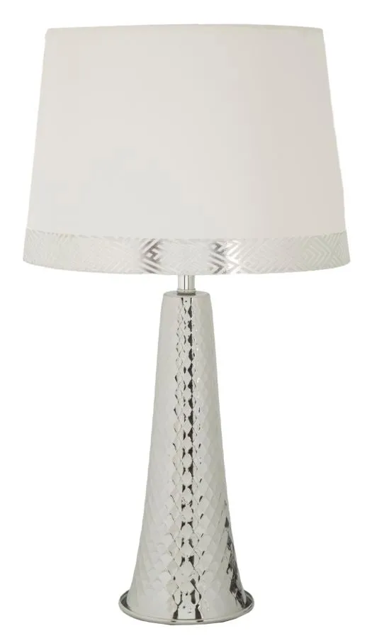 Lampada da Tavolo Tower Argento Ø30x54 cm in Ferro e Tessuto Argento e Bianco