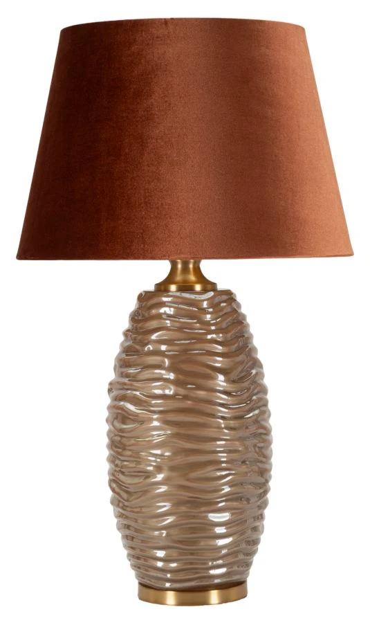 Lampada da Tavolo Praga Ø45,5x79 cm in Vetro e Ferro e Tessuto Marrone e Oro