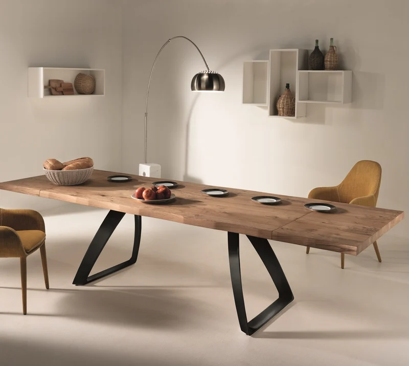 Tower - Tavolo allungabile industrial design in legno naturale e metallo cm 100x200/300x76h