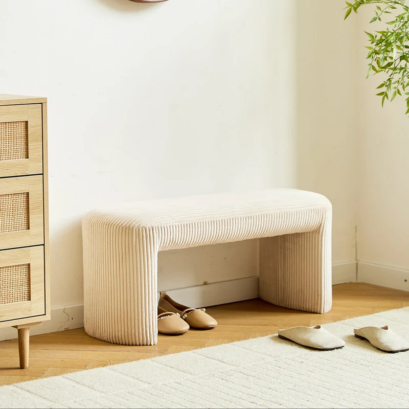 RIGA - Banc style scandinave en velours côtelé beige