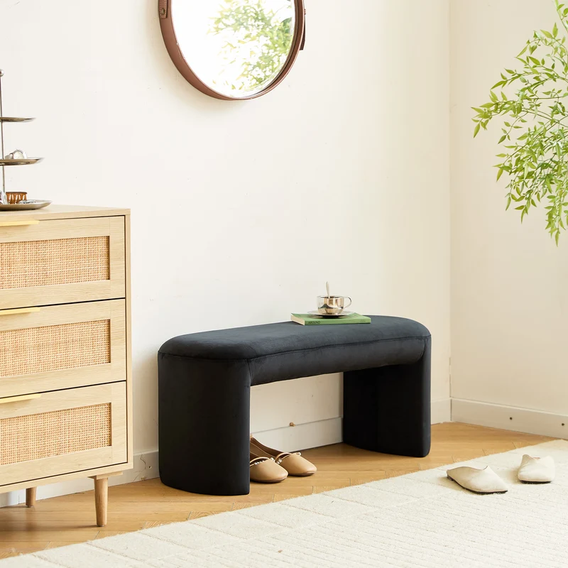 RIGA - Banc style scandinave en velours noir