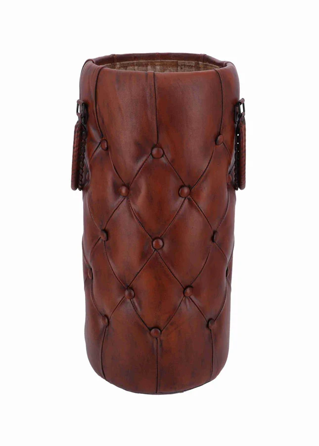 Pouf contenitore cestino in pelle vintage con manici cm 27x27x60h