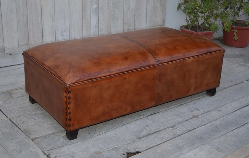 Panca vintage da camera o salotto in pelle cm 125x62x43h