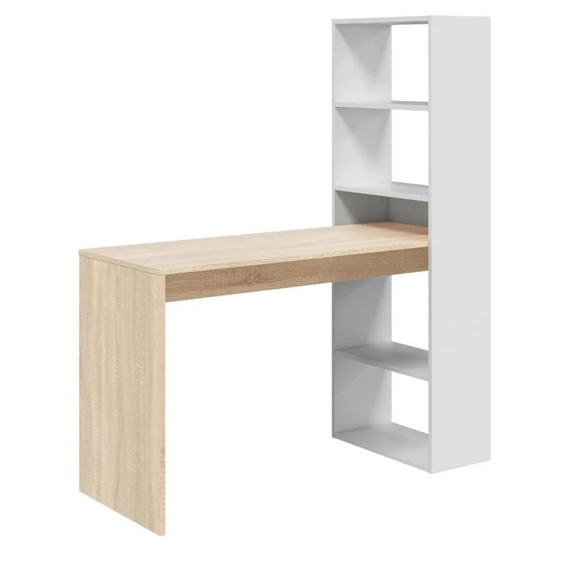 Scrivania con Libreria Integrata Bianca e Rovere – Tavolo Salvaspazio Moderno per Ufficio e Cameretta