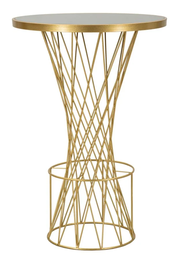 Tavolo Bar Tower New Ø70x103 cm in Ferro e Vetro Oro e Nero