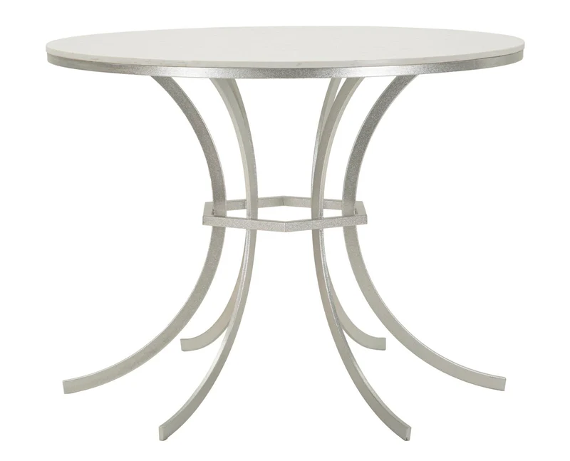 Tavolo da Pranzo Istanbul Ø100x76,5 cm in Ferro e Marmo Argento e Bianco