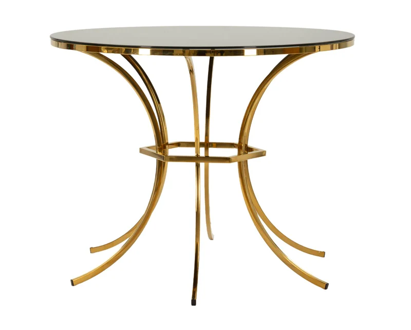 Tavolo da Pranzo Shanty Ø100x80 cm in Ferro e Vetro Oro e Nero
