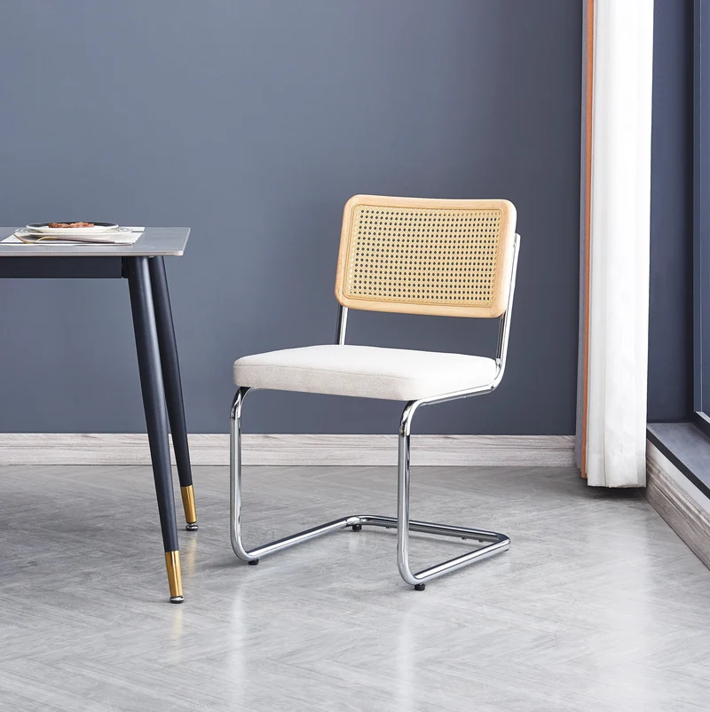 SOFIA - Lot de 2 chaises en métal et cannage avec assise en tissu beige