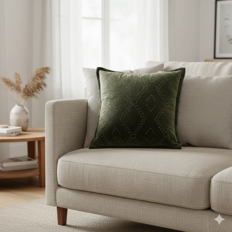 KVALOYA - Coussin en coton velours vert OEKO-TEX® 45 x 45