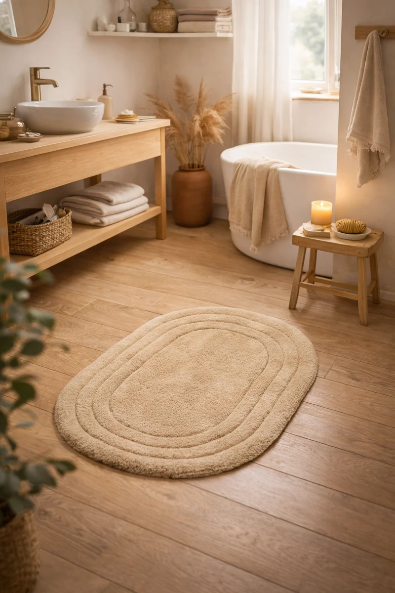 MIKKELI - Tapis ovale en coton marron clair 80 x 50 cm